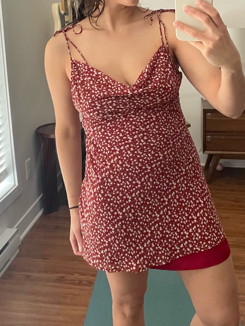 Beige botany red floral mini dress